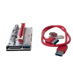 Райзер T-Riser PCI-E 1x to 16x 60cm v.08 6-pin/Molex/Sata White Б/в - мініатюра 3
