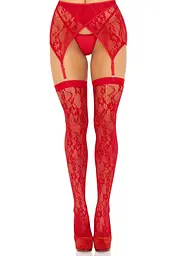 Комплект Leg Avenue Lace thigh highs & garterbelt, One Size, червоний, панчохи та пояс з пажами - мініатюра 4