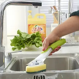 Щітка для миття посуду Rise-UP AUTOMATIC LIQUID CLEANING BRUSH із дозатором та насадками багатофункціональна, Kitchen Master Зелений 85889 - мініатюра 7
