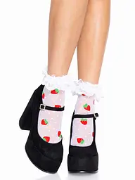 Шкарпетки жіночі з полуничним принтом Leg Avenue Strawberry ruffle top anklets One size, мереживні м - мініатюра 1