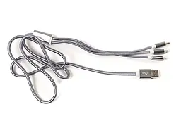 Кабель PowerPlant 2.1A 3-в-1 USB AM - Type-C/Lightning/Micro, 1.2м, сірий (CA910663) - мініатюра 2