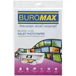 Фотопапір Buromax глянцевий А4 180 г/м² 100 аркушів (BM.2220-4100)