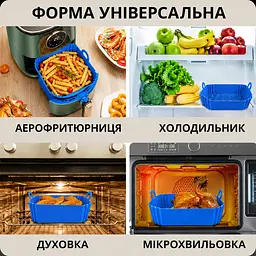 Квадратна щільна силіконова форма для аерогрилю, духовки та мультипечі з ребристим дном 20х20 см Блакитний 88548 - мініатюра 3
