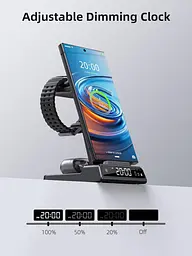 Бездротова зарядна станція 3-в-1 для Samsung Galaxy (S25/S24/S23/S22, Watch, Buds) з годинником, чорна - мініатюра 7