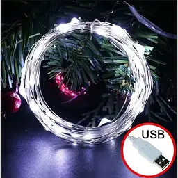 Гірлянда роса usb 10 м 100 led ip65 холодний білий