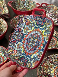 Салатник з ручками 23x18,5x4 "Мальований червоний" - мініатюра 2