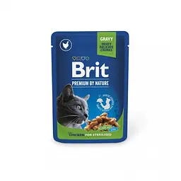 Вологий корм Brit Premium Бріт Преміум для стерилізованих котів, курка, пауч 100 г (арт.100275/506033)