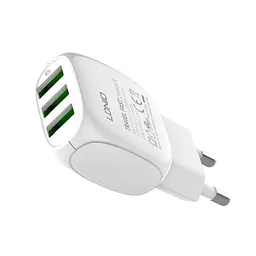 Блок зарядний пристрій 3 порти USB LDNIO A3315 Micro USB кабель-набір білий - мініатюра 2
