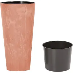 Горщик для квiтiв Prosperplast Tubus Slim Effect круглий з вкладишем, 150 мм, теракотовий мармуровий (66466-624) - мініатюра 2
