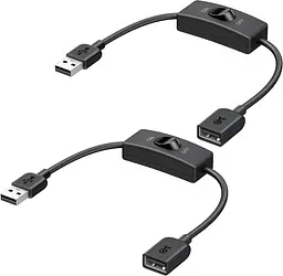 Кабель Matters 2 Pack USB On Off Switch — 1 фут, підтримка даних і живлення, короткий подовжувальний кабель USBA з ON Off, USB