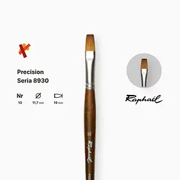 Пензель синтетика плоска Raphael Precision, №10, для акрилу та олії, довга ручка - мініатюра 2