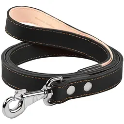Повідець для собак Collar, подвійний, з прошивкою, шкіряний, 122х2 см, чорний