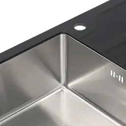Кухонна скляна мийка Germece Handmade Black Glass нержавіюча сталь 3 мм прямокутна 78x51x20 см - мініатюра 3