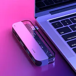 Мультипортовий адаптер USB Хаб Baseus Multi-Functional Transparent Series Type-C CAHUB-TD0G Deep Gray - мініатюра 8
