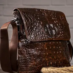 Сумка чоловіча з тисненням під крокодила 14698 Vintage коричнева - мініатюра 2