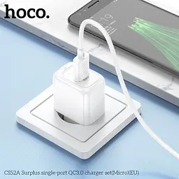 Сітчасте зарядне пристрій HOCO CS52A Surplus single-port QC3.0 charger + Micro білий - мініатюра 5