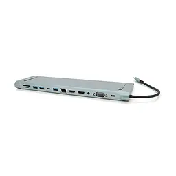 Хаб-конвертор Voltronic 12 в 1 Type-C (тато) на Type-C(мама)+2*USB2.0(мама)+USB3.0(мама)+2*HDMI(мама)+VGA(мама)+SD/TF+RJ45+ jack3.5 (мама)+PD, 10cm, Silver, Box - мініатюра 2