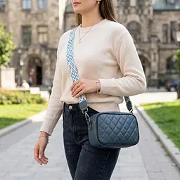 Шкіряна сумка через плече на відділення для жінок Vintage 22385 синя - мініатюра 2