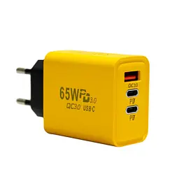 Адаптер для зарядки телефону AR-PD05, жовтий, 65W Fast Charger, з USB та 2 Type-C