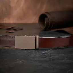 Ремінь з натуральної шкіри з матовою автоматичною пряжкою 20217 Vintage коричневий 105-120 см - мініатюра 4