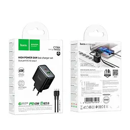 Адаптер сетевой HOCO C to C cable Upgrade charger set C158A 1USB/1Type-C, 45W/3A, PD/QC - миниатюра 2