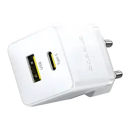 Зарядний пристрій Baseus 1xUSB-C 20 Вт + 1xUSB білий + кабель USB-C — USB-C 60 Вт 1.0 м (P10111608213-01) - мініатюра 4