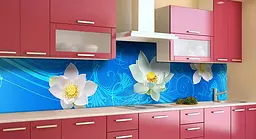 Кухонний фартух Лотос на плаву ПВХ для декору 60х300 см Клейки Блакитний Happy Pocket Z184017 - мініатюра 3