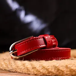 Вузький жіночий ремінь із натуральної шкіри Grande Pelle 21440 червоний 100 см - мініатюра 10