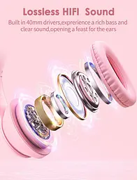 Ігрові Bluetooth навушники Onikuma з котячими вушками, RGB-підсвіткою та мікрофоном рожевий - мініатюра 5