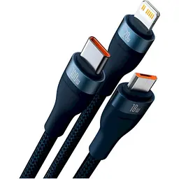 Кабель Baseus Flash Series Ⅱ 3-in-2 Cable USB+Type-C to MicroUSB+Lightning+Type-C 100W 1.2m CASS030103 Blue - мініатюра 2