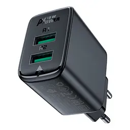 Мережевий зарядний пристрій Acefast A33 2 USB QC 18W чорний - мініатюра 4