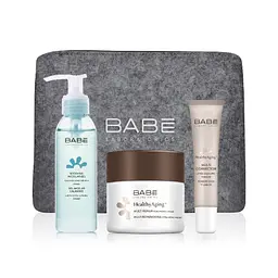 Подарунковий набір Babe Laboratorios Healthy Aging: Коректор для шкіри навколо очей і губ, 15 мл + Нічний крем для обличчя з антивіковим комплексом, 50 мл + Міцеллярний гель Travel Size, 90 мл + косметичка у подарунок - мініатюра 2