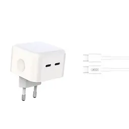 Сітчастий зарядний пристрій XO L102 (EU) 35W dual Type-c port fast charger with TYPE-C cable (NB124) Білий - мініатюра 3