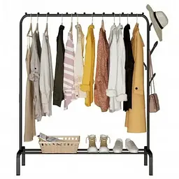 Підлогова вішалка-стійка для одягу та взуття чорна 110х150см Clothes Rack TW-607 - мініатюра 2