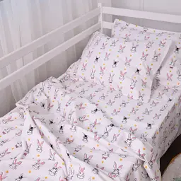Простирадло MirSon на резинці Бязь Kids Time 17-0529 Bunnies white 60х120 см біле (2200008620172) - мініатюра 2