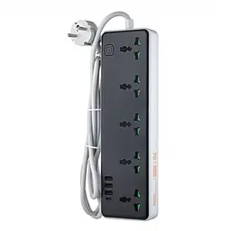 Мережевий зарядний пристрій подовжувач Hoco AC13A 3 USB/Type-C 5 розеток 1m Чорний - мініатюра 2