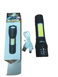 Ліхтарик LED метал.з гачком 7W 3 реж, підсв.корп АКБ (USB+строб+подар.бокс) (513) (240 шт/ящ) ТМ LUMANO