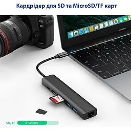 Концентратор Dynamode 7-in-1 USB-C to HDTV 4K/30Hz 2хUSB3.0 RJ45 USB-C PD 100W SD/MicroSD (BYL-2303) - мініатюра 8