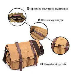 Сумка на плече текстильна 20149 Vintage пісочний - мініатюра 8