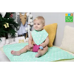 Непромокаючий слинявчик-бандана Еко Пупс Eco Cotton Зірочки 30х21 см ментоловий (BEC-011) - мініатюра 4