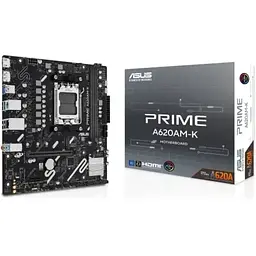 Материнська плата AM5 Asus PRIME A620AM-K, A620A, 2xDDR5, Int.Video (CPU), 4xSATA3, 1xM.2, 1xPCI-E 4.0 x16, 1xPCI-E 3.0 x1, Realtek 7.1, Realtek 1Gb, 5xUSB 3.2 / 4xUSB 2.0, HDMI/DP, MicroATX