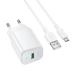 Мережевий зарядний пристрій з кабелем BOROFONE BAS82A Star single port QC3.0 charger set (Micro) (EU) Білий - мініатюра 3