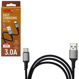 Кабель VOIN CC-1703C USB - Type C 3A 1m, Black (швидка зарядка/передача даних)