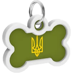 Адресник для собак і котів Waudog Smart ID з QR паспортом Тризуб олива 4х2.8 см - мініатюра 4