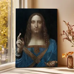 Інтер'єрна картина Спаситель світу, Леонардо да Вінчі, Leonardo da Vinci, Salvator Mundi, релігійний декор, 60×43 см (id6946)