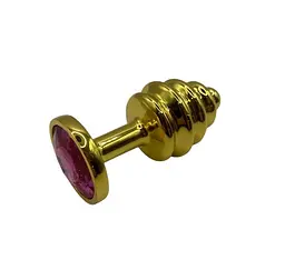 Металева анальна пробка із кристалом Пікантні Штучки Gold Ruby - розмір S