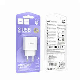 МЗП Hoco C141A Smart dual-port charger(EU) White - мініатюра 2