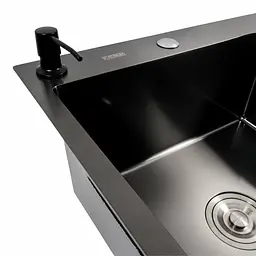 Кухонна мийка СМ 78x50 L PVD чорна Platinum Handmade (круглий сифон 3.0/0.8), Чорний - мініатюра 7