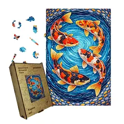 Дерев'яний фігурний пазл puzzlean Карпи кої, А3, Картонна коробка 200 елементів