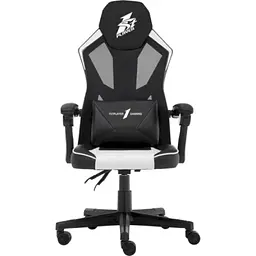 Ігрове крісло 1stPlayer P01 Black-White, максимально допустиме навантаження 120 кг, регульована спинка з кутом нахилу до 135 градусів, у комплекті поперекова подушка